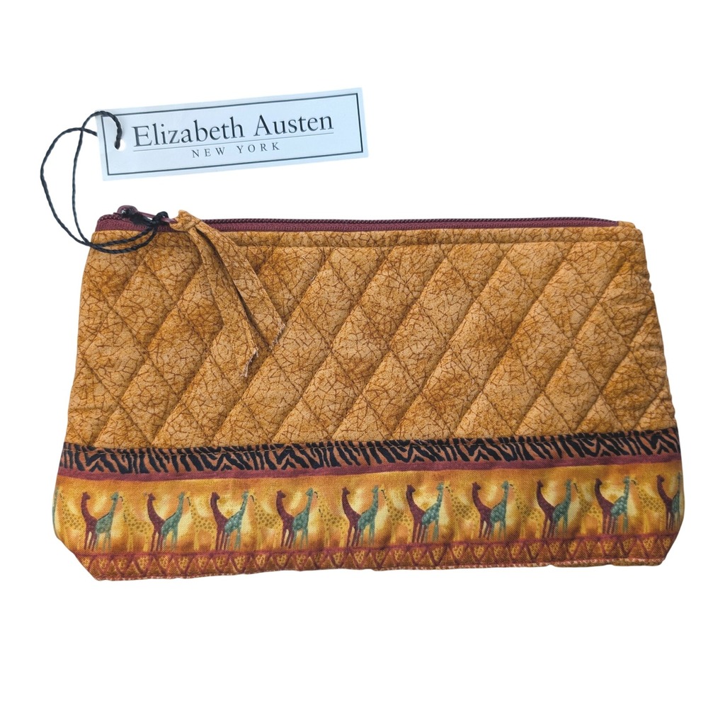 Elizabeth‎ Austen New York Quilted Cosmetic Bag Safari Giraffe Zebra Print Pouch